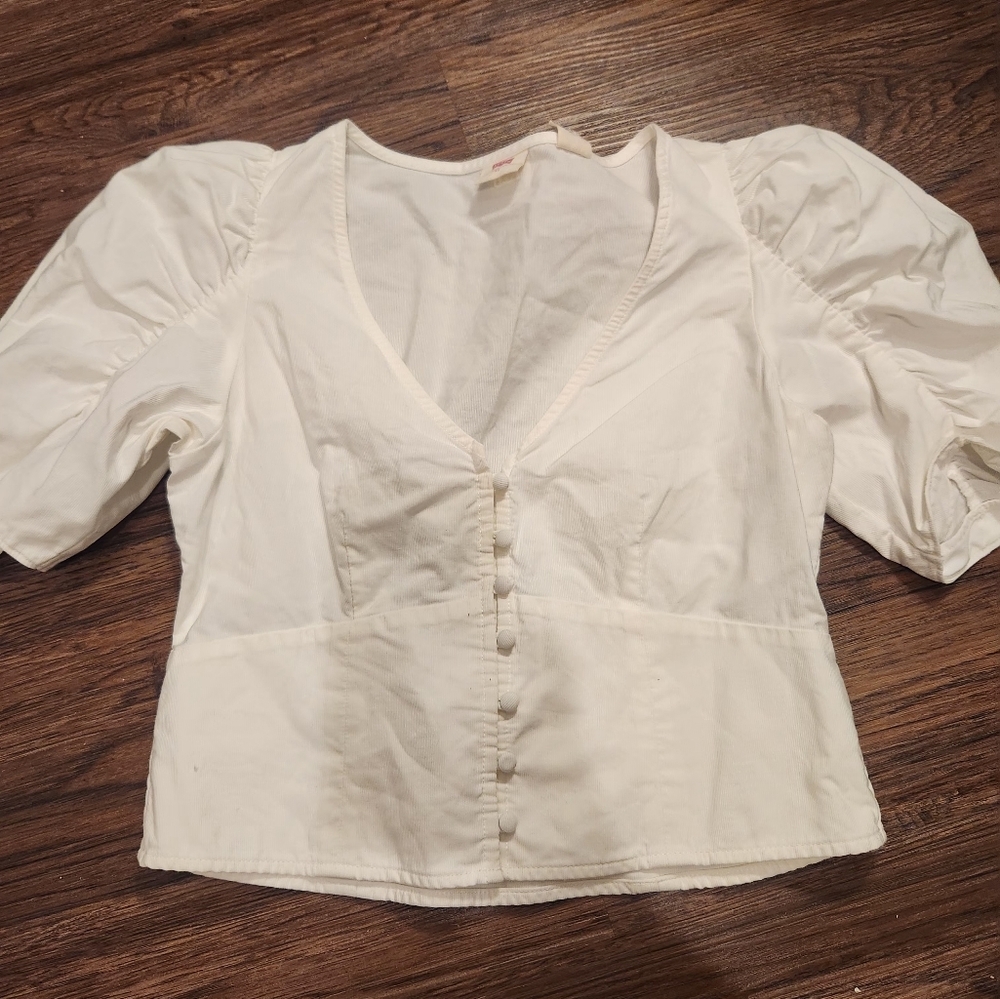 Levi's White Puff Sleeve Blouse